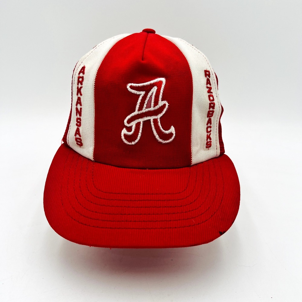 VINTAGE Arkansas Razorbacks AJD Lucky Stripes trucker NCAA Hat Snapback‎